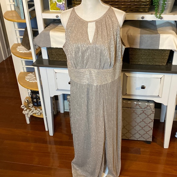 r&m richards gold dress R & M Richards Women's Long Metallic Printed Dress, Gold, 12 main image 1